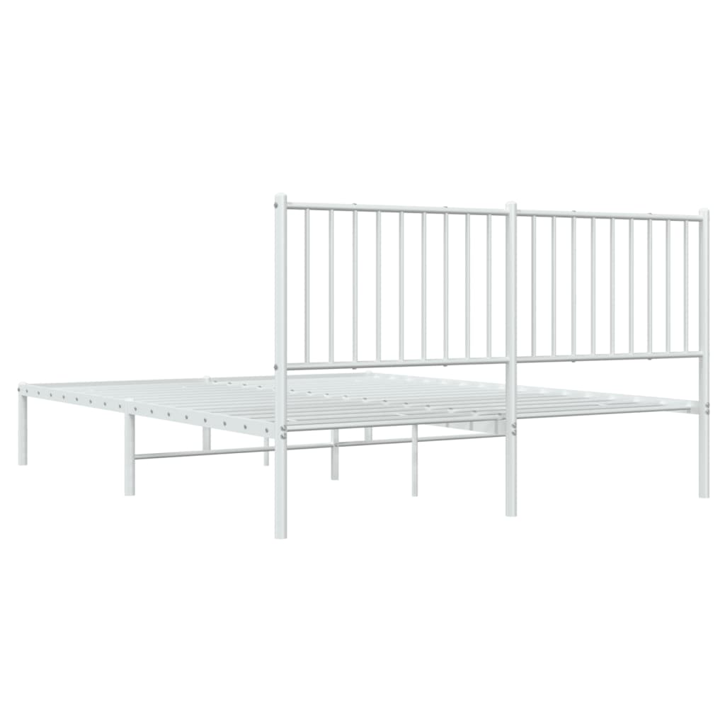 Metal Bed Frame without Mattress with Headboard White 160x200cm