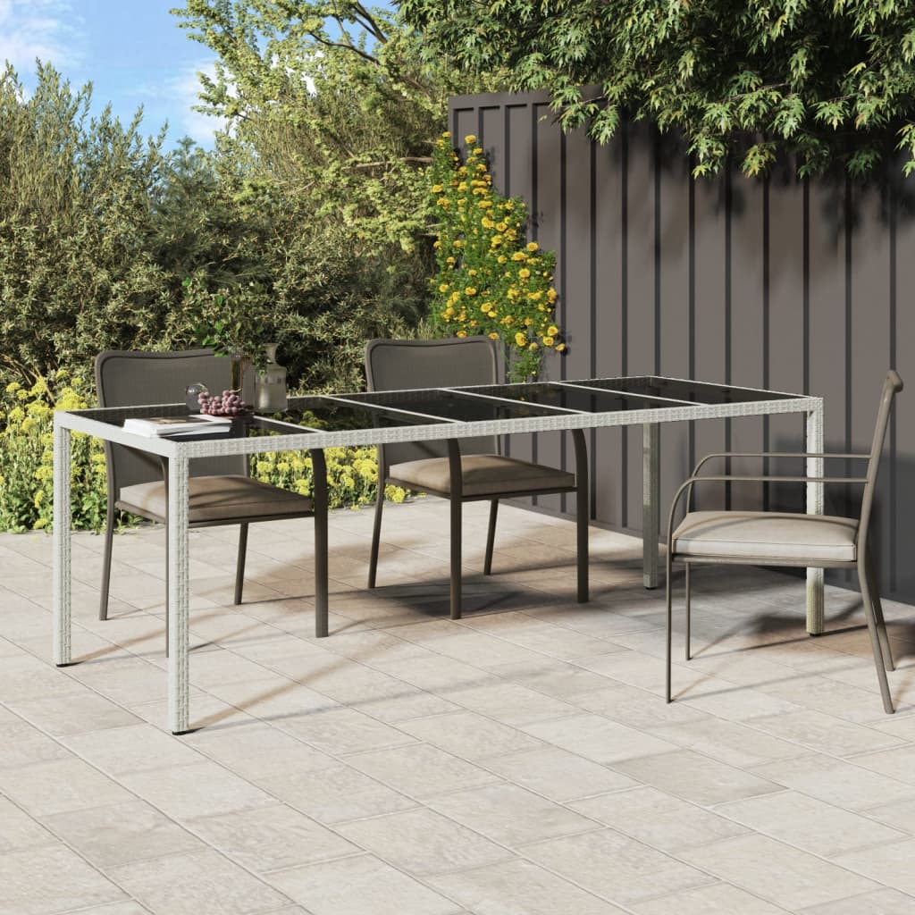 Garden Table White 250x100x75 cm Poly Rattan and Tempered Glass
