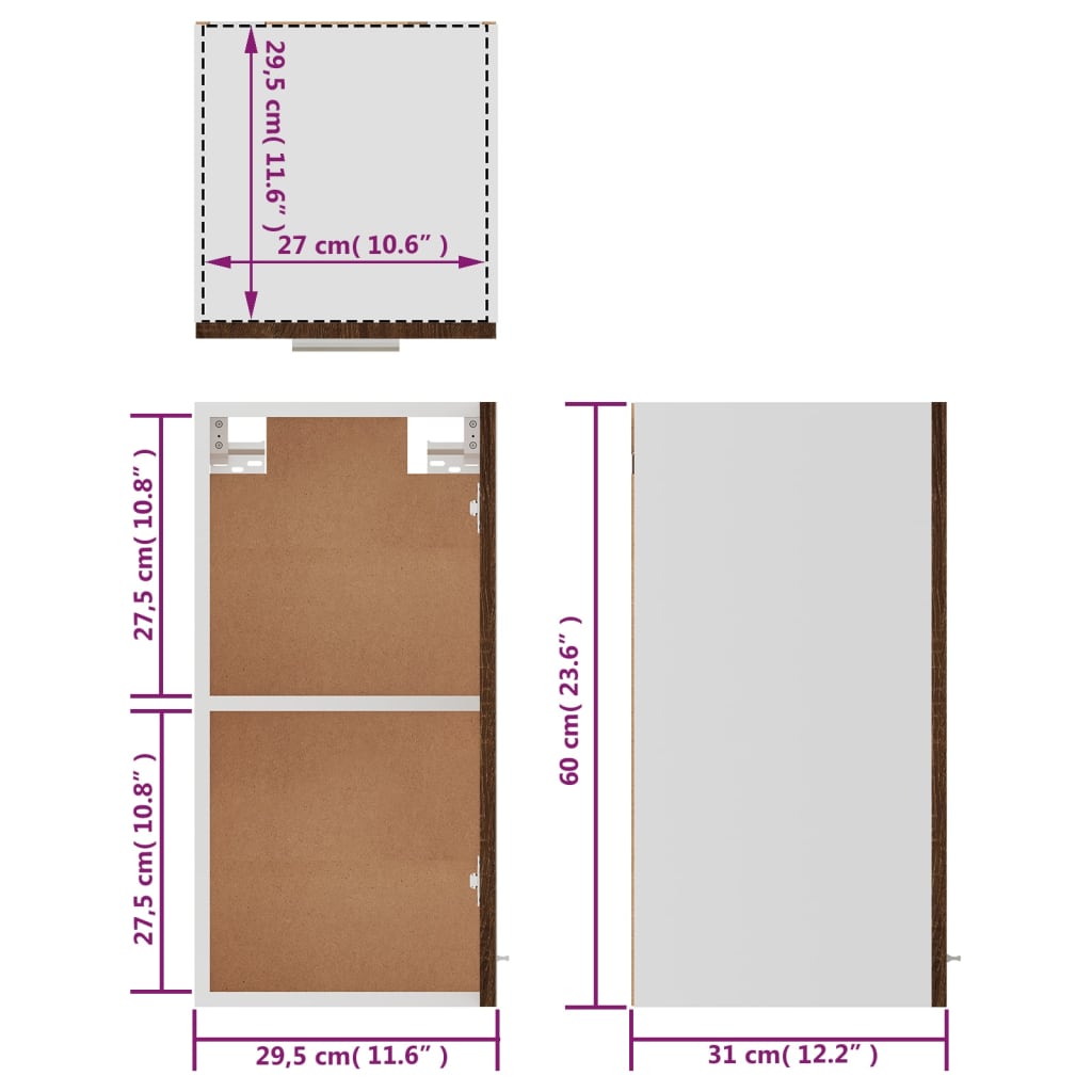 Hanging Cabinet Lyon Brown Oak 29.5x31x60 cm Engineered Wood