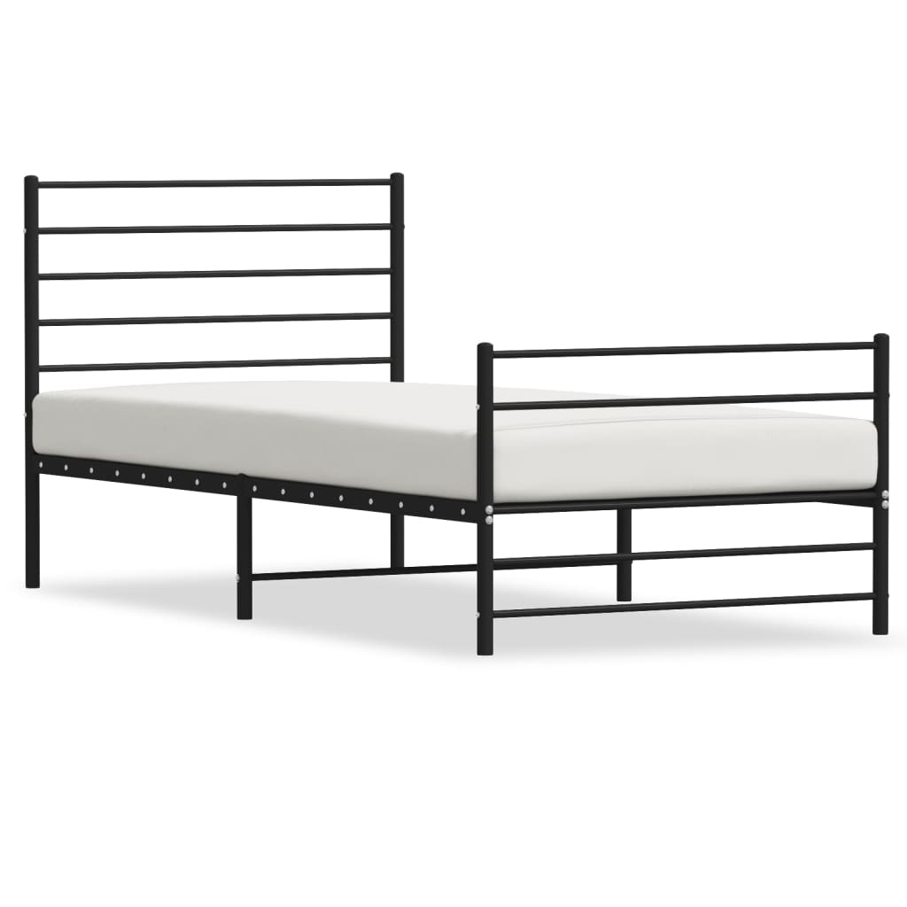 Metal Bed Frame without Mattress with Footboard Black 75x190cm
