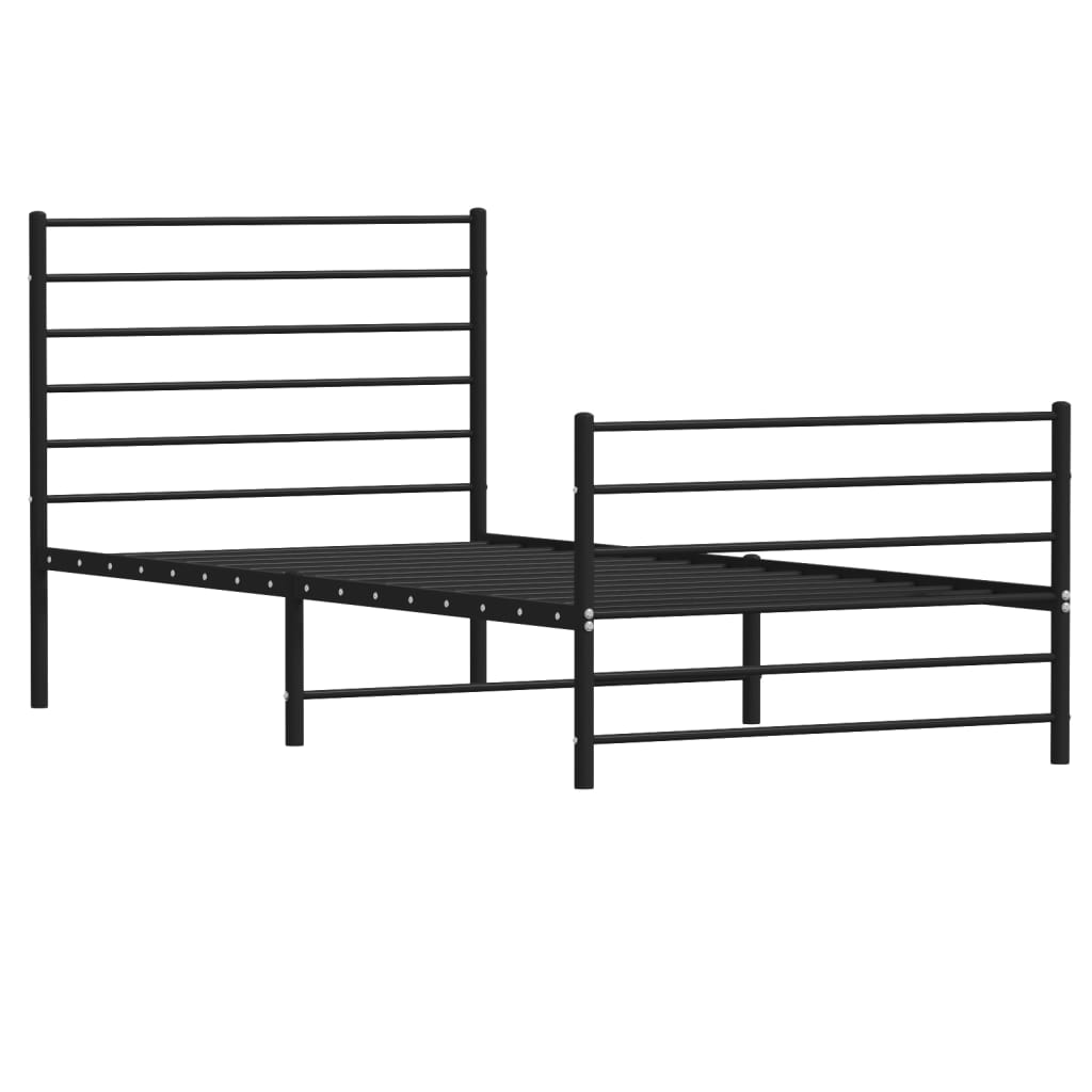 Metal Bed Frame without Mattress with Footboard Black 75x190cm