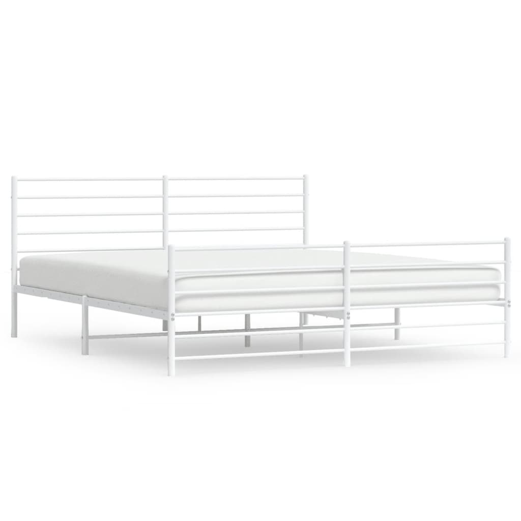 Metal Bed Frame without Mattress with Footboard White 193x203cm