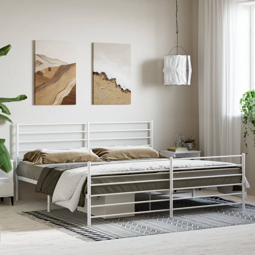 Metal Bed Frame without Mattress with Footboard White 193x203cm