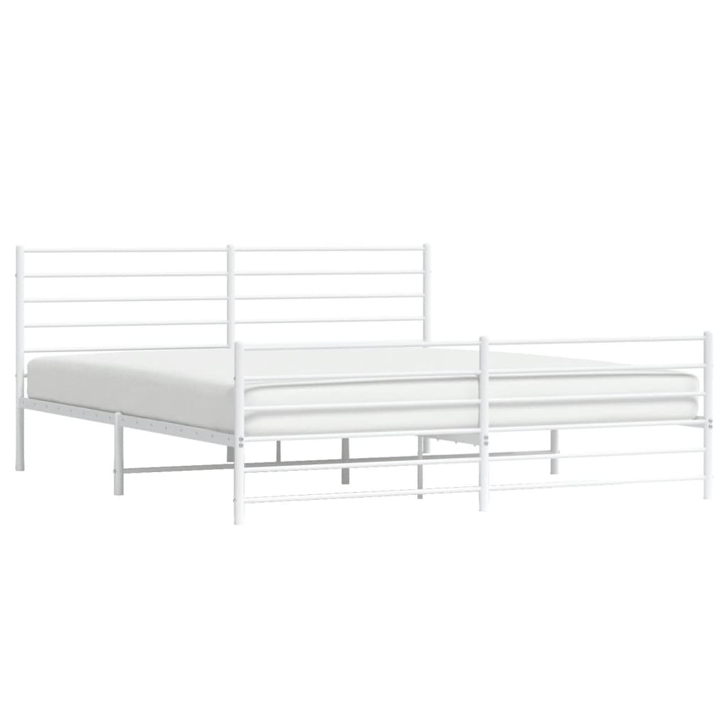 Metal Bed Frame without Mattress with Footboard White 193x203cm