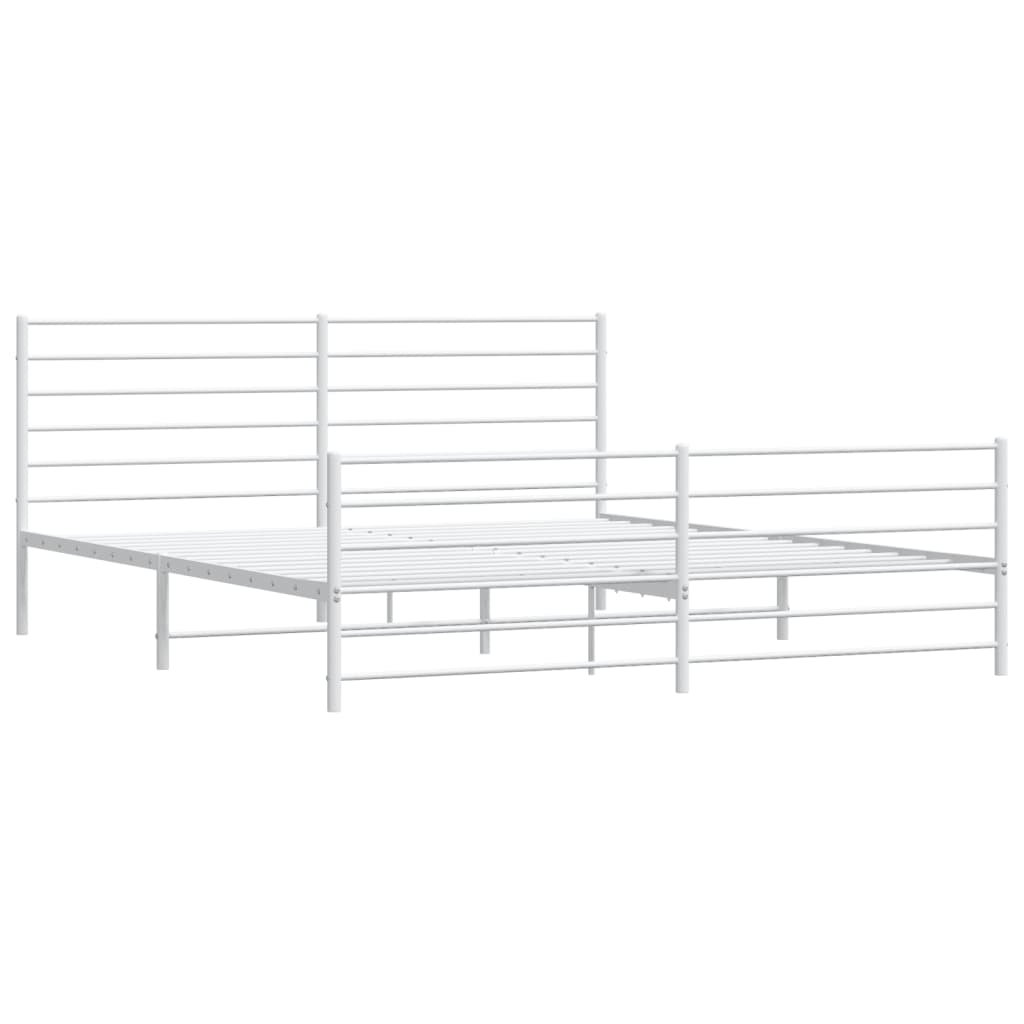 Metal Bed Frame without Mattress with Footboard White 193x203cm