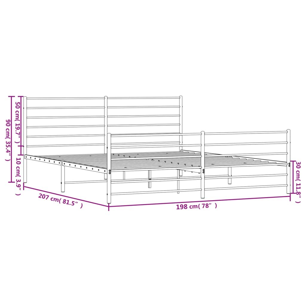 Metal Bed Frame without Mattress with Footboard White 193x203cm