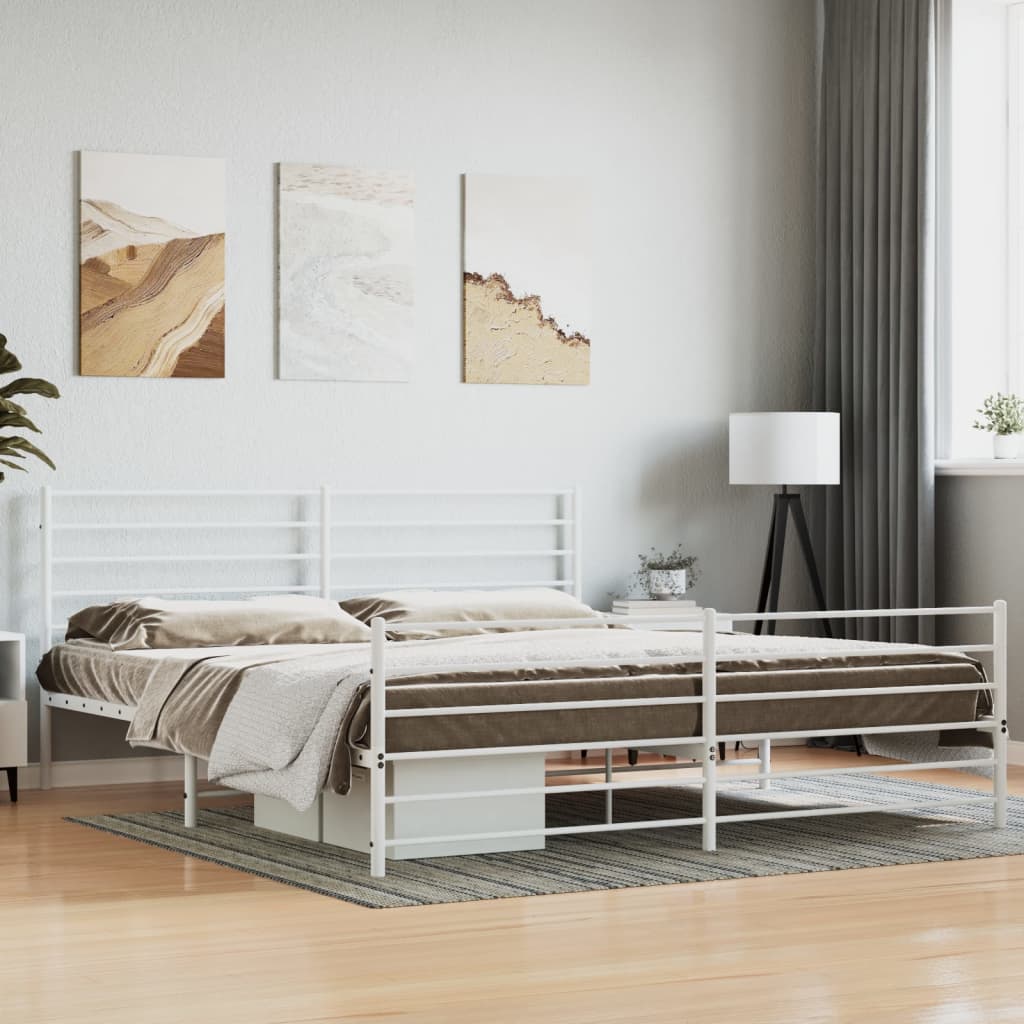 Metal Bed Frame without Mattress with Footboard White 193x203cm