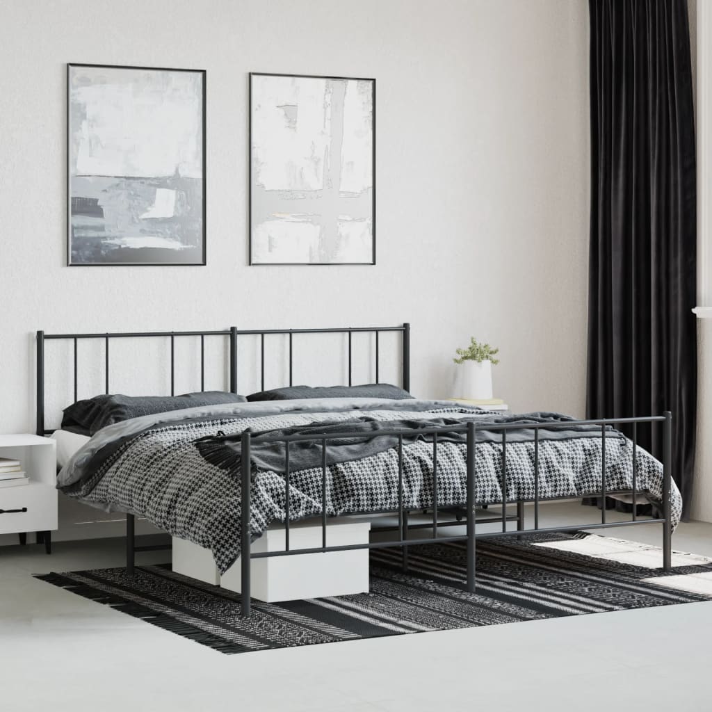 Metal Bed Frame without Mattress with Footboard Black 183x213cm