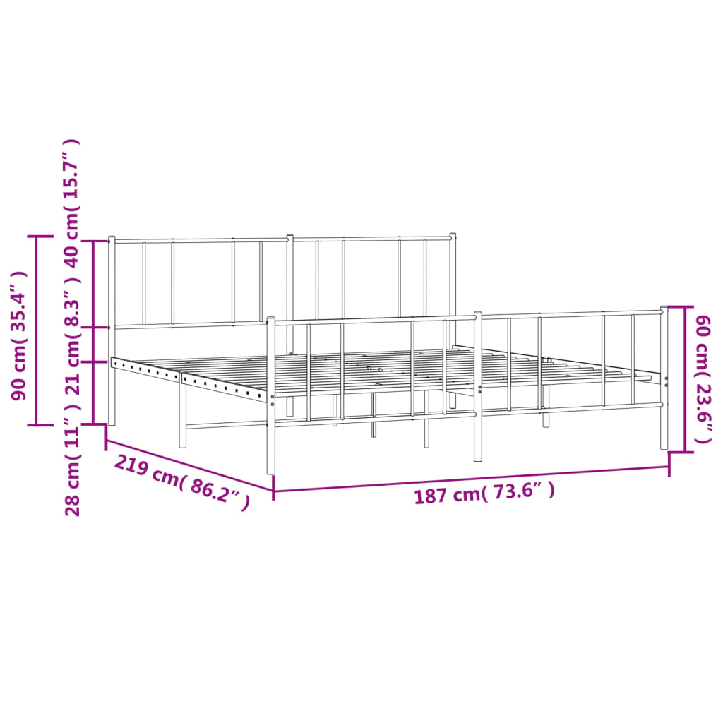 Metal Bed Frame without Mattress with Footboard Black 183x213cm