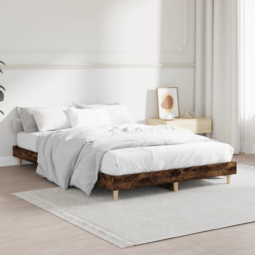 Bed Frame without Mattress Smoked Oak 120x190 cm Small Double Engineered Wood