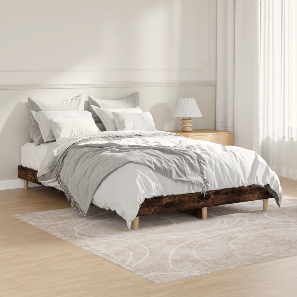 Bed Frame without Mattress Smoked Oak 120x190 cm Small Double Engineered Wood