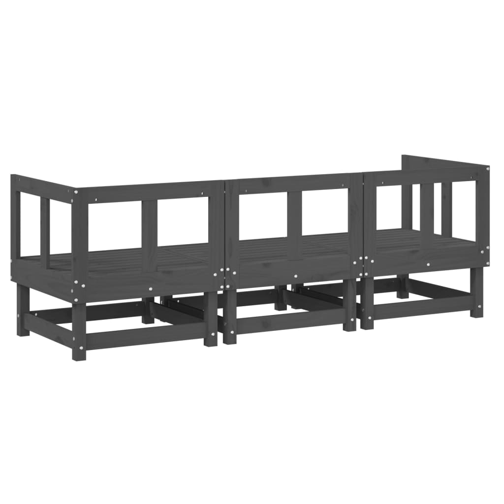 3 Piece Garden Lounge Set Grey Solid Wood Pine