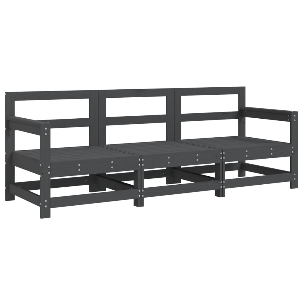 3 Piece Garden Lounge Set Grey Solid Wood Pine
