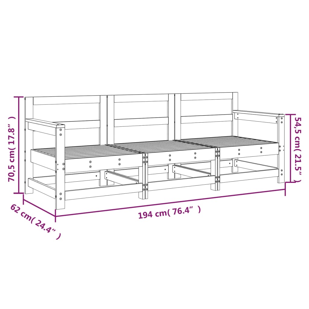3 Piece Garden Lounge Set Grey Solid Wood Pine
