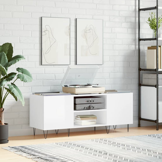 Record Cabinet High Gloss White 121x38x48 cm Engineered Wood