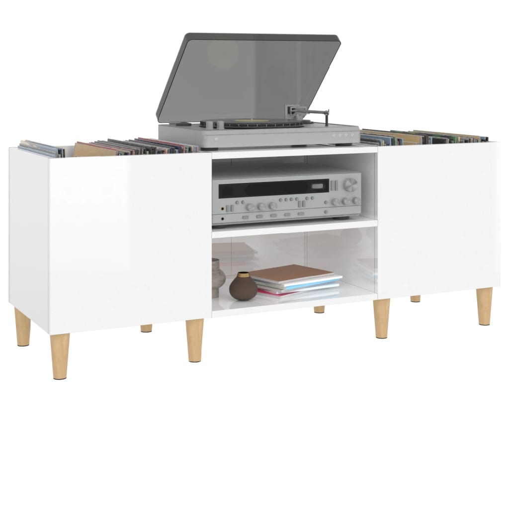 Record Cabinet High Gloss White 121x38x48 cm Engineered Wood