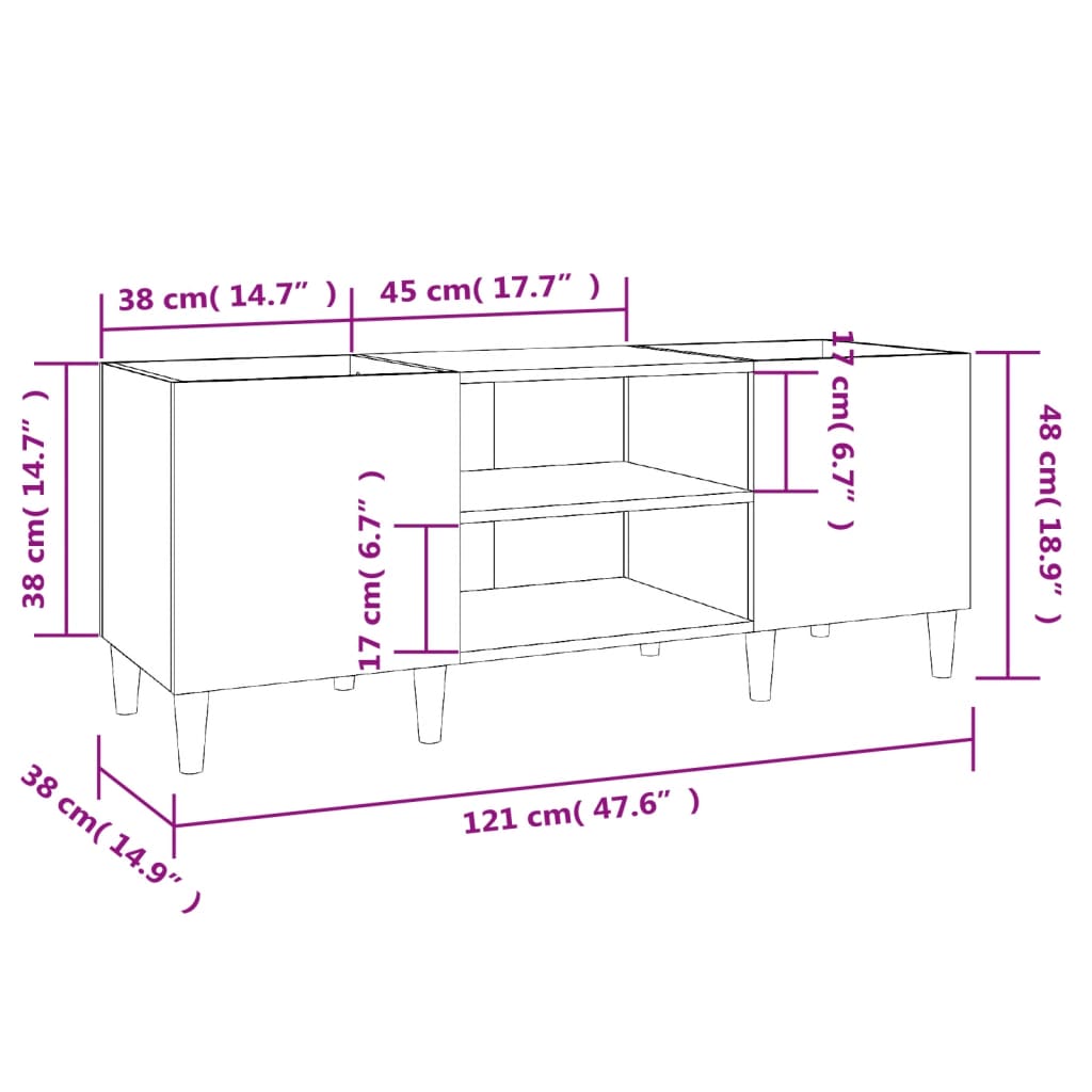 Record Cabinet High Gloss White 121x38x48 cm Engineered Wood